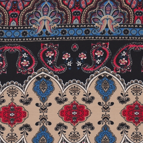 Black/Beige/Red Moroccan Stripe Crepe De Chine