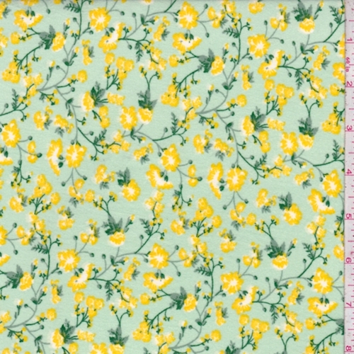 Mint/Yellow Floral Sprig Double Brushed Jersey Knit