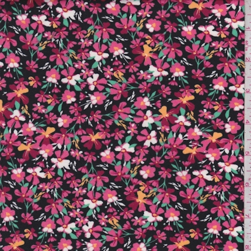 Black/Brick Pink Floral Garden Double Brushed Jersey Knit