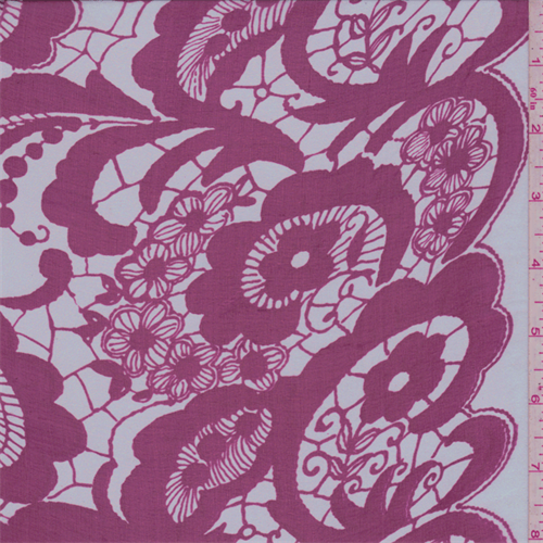 White/Fuschia Lace Print Silk Chiffon