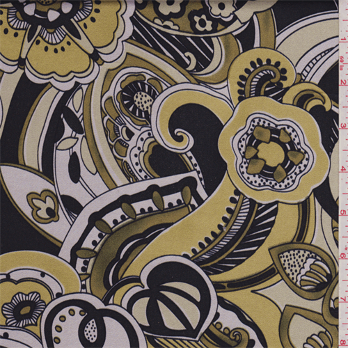 Black/Gold Floral Silk Charmeuse