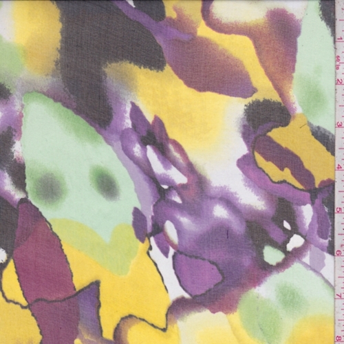 Yellow/Mint/Purple Abstract Silk Chiffon