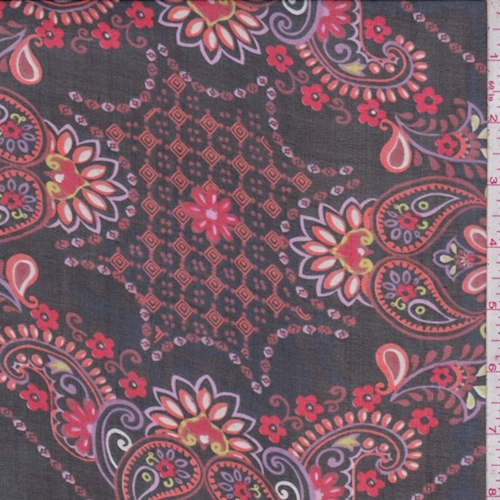 Black/Orange Deco Tile Silk Chiffon