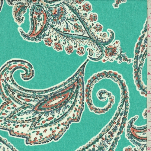 *1 YD PC--Aqua Green Paisley Crepe Georgette