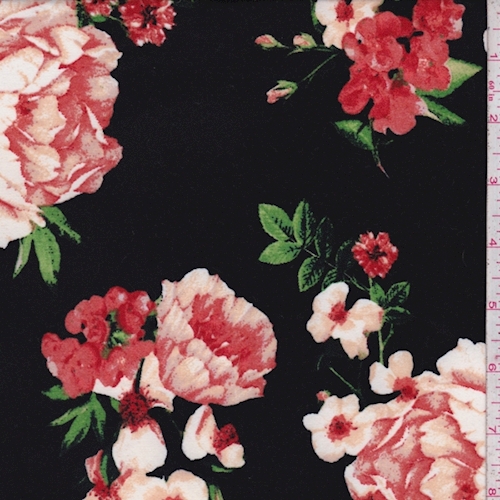 *1 YD PC--Black/Orange Dogwood Double Brushed Jersey Knit