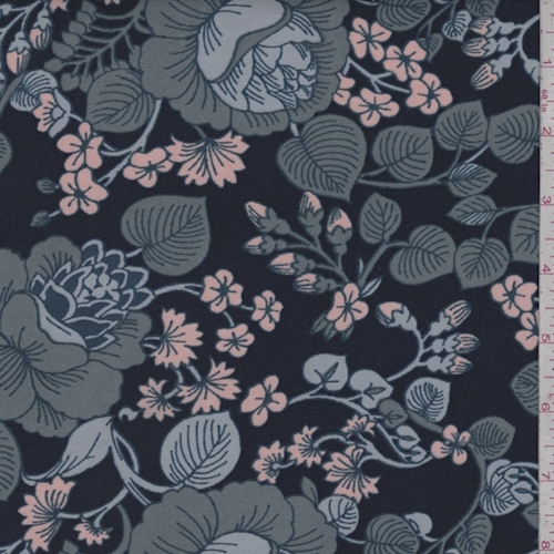 *1 YD PC--ITY Ink/Dusty Blue Floral Jersey Knit