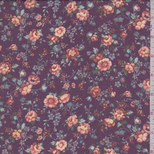 Vivid Purple/Orange Tossed Floral Crepe Chiffon