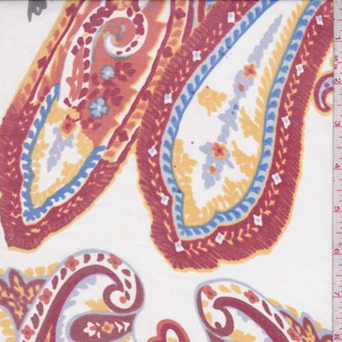 White/Red/Gold Paisley Silk Chiffon