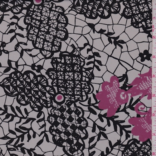 Grey/Black Lace Print Silk Charmeuse