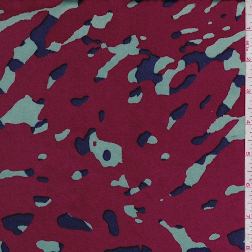 Mulberry/Spa Blue Abstract Animal Print Silk Charmeuse