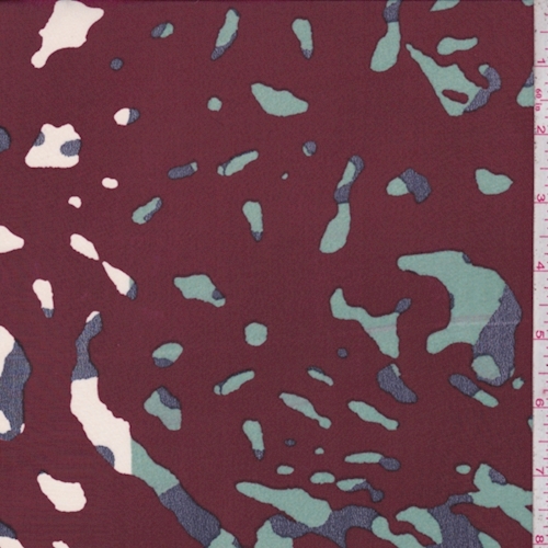 Mulberry/Spa Blue Abstract Silk Crepe de Chine