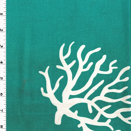 Jade Green/White Premier Coral Printed Canvas Decor Fabric DFW61400