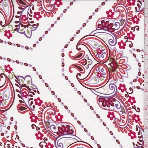 White/Salmon Paisley Tile Silk Charmeuse