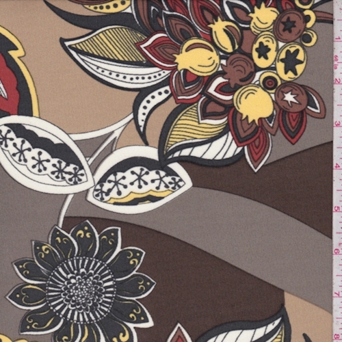 Timber/Olive Stylized Floral Silk Jersey Knit