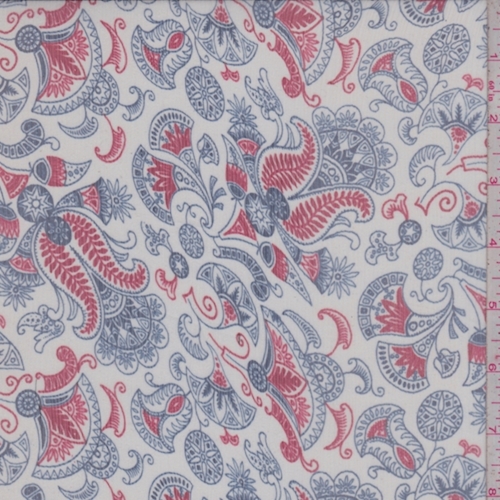White/Navy/Ruby Stylized Crinkled Silk Chiffon