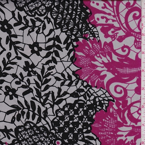 Grey/Black Lace Print Silk Charmeuse
