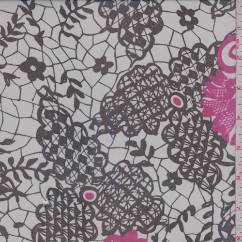 Pale Grey/Black Lace Print Silk Chiffon