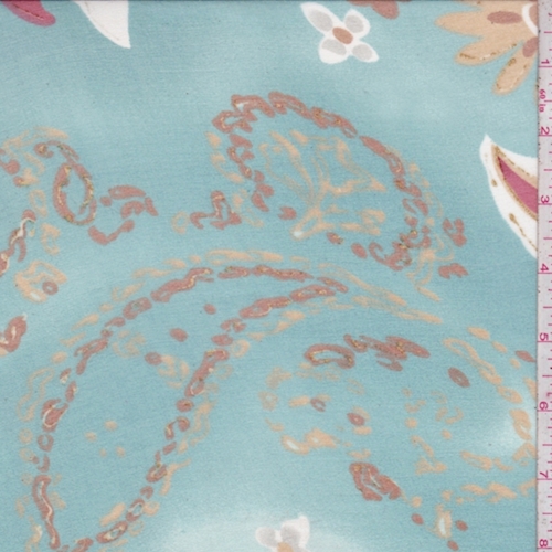 Dark Turquoise Floral/Paisley Silk Chiffon