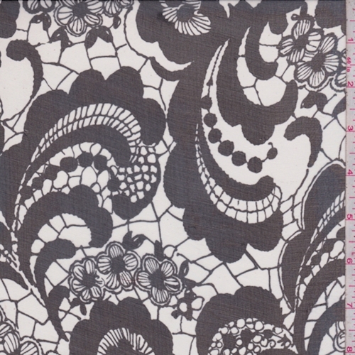 Black/Pearl Lace Print Silk Chiffon