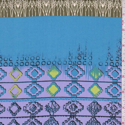 Lilac/Olive/Cream Deco Stripe Crepe Georgette
