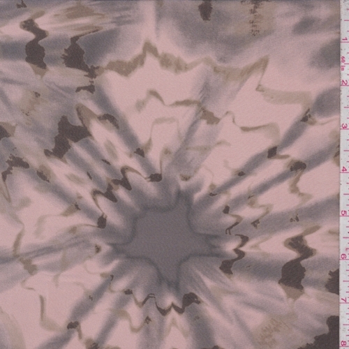 *3 1/4 YD PC--Terra Cotta/Steel/Olive Wave Burst Silk Crepe de Chine
