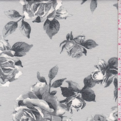 *4 1/2 YD PC--Grey/Dove Rose Bloom Brushed French Terry Knit