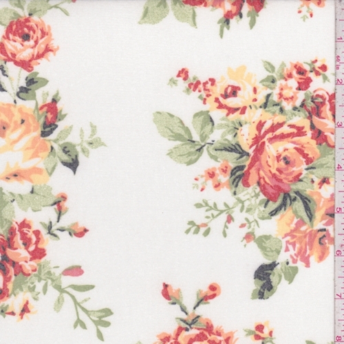 *4 YD PC--Ivory/Apricot/Sienna Floral Brushed French Terry Knit
