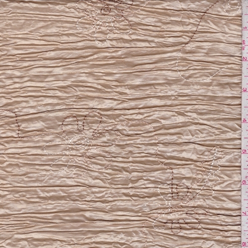 Champagne Beige Embroidered Floral Crushed Taffeta