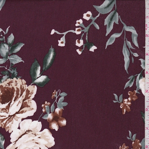 Wine/Beige Peony Jersey Knit
