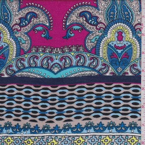 Hot Pink/White Multi Stylized Stripe Crepe Challis