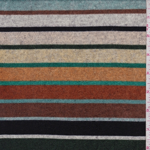 Ecru/Aqua/Brown Stripe Brushed Sweater Jersey Knit