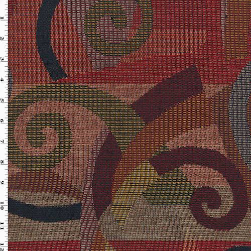 *5 7/8 YD PC--Beige/Red/Multi Abstract Swirl Jacquard Decorating Fabric