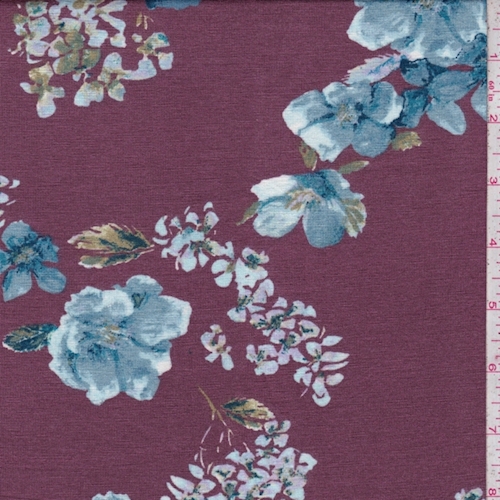 Dark Mauve/Blue Floral Double Brushed Jersey Knit