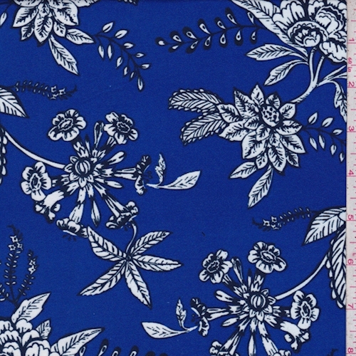 Electric Blue Stylized Floral Double Brushed Jersey Knit