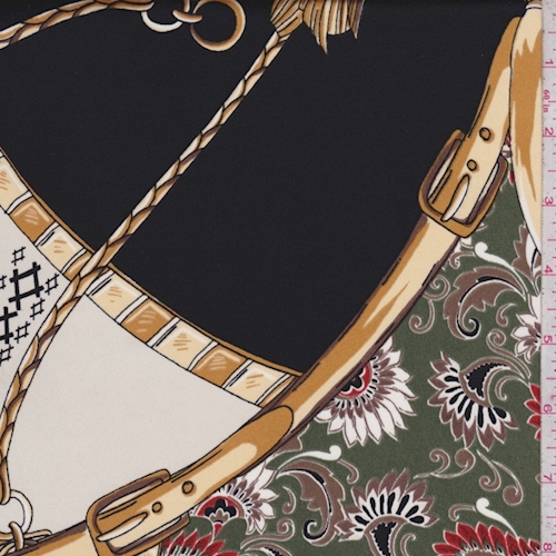 Moss/Gold/Black Belt/Tassel Satin Charmeuse