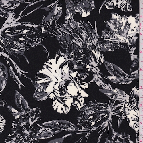 Black/Pewter/Ivory Modern Floral Crepe Georgette