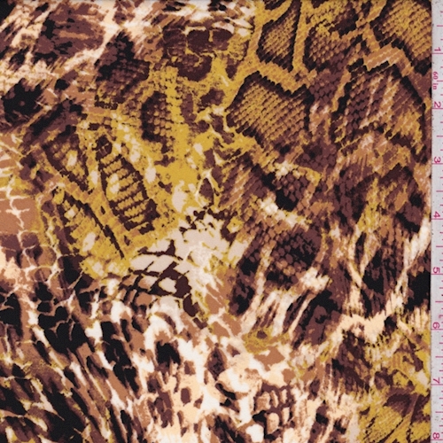 Ivory/Mustard/Mauve Brown Snakeskin Crepe Georgette