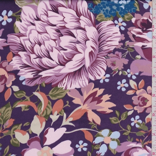 Purple/Mauve Floral Satin Charmeuse