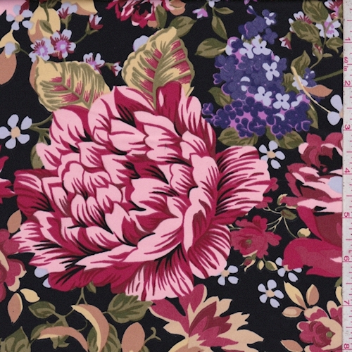 Black/Pink Floral Satin Charmeuse