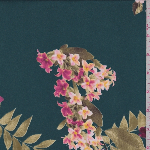 Evergreen/Fuchsia Floral Crepe Georgette
