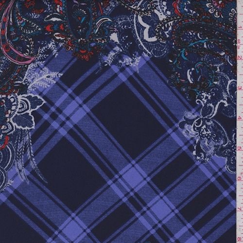Periwinkle/Navy Paisley Plaid Crepe Georgette