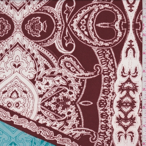 Turquoise/Auburn Stylized Medallion Crepe Georgette