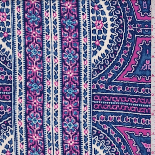 Fuchsia/Denim Deco Tile Crepon