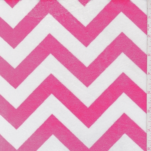 Hot Pink Chevron Stripe Print Minky Fleece Knit