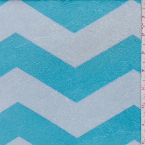 Turquoise/Pale Blue Chevron Stripe Print Minky Fleece Knit