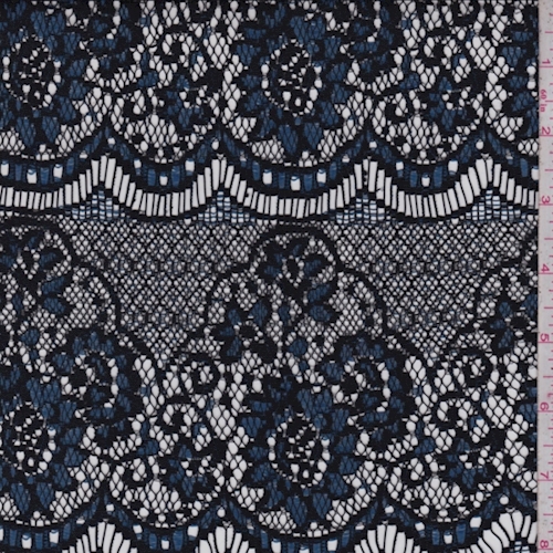 Black/Blue Scallop Floral Lace