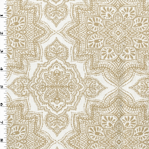 White/Tan Medallion Woven Damask Home Decorating Fabric