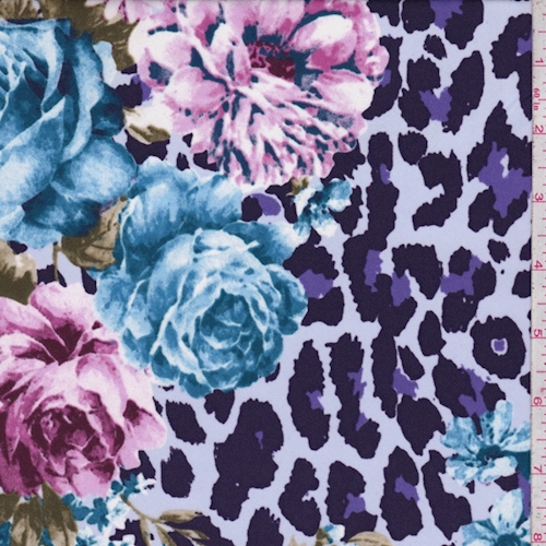 Lavender/Purple Cheetah/Floral Print Crepe Georgette