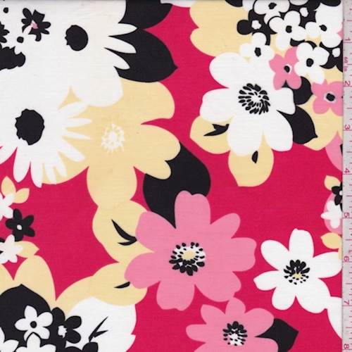 Pale Red/Black Modern Floral Cotton