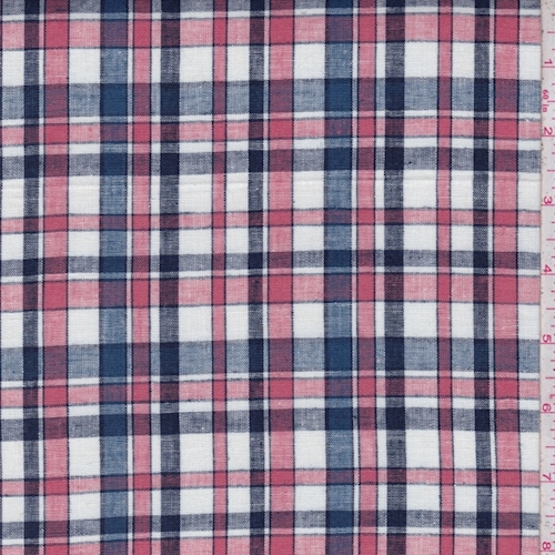 Ivory/Navy/Coral Plaid Shirting